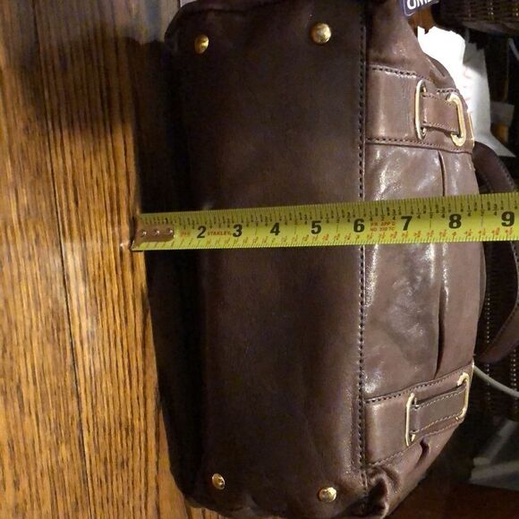 MICHAEL KORS Brown Leather Shoulder Bag Tote W Woven Leather & Gold Accents - Picture 6 of 11